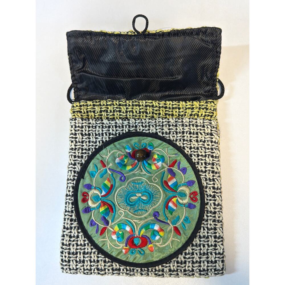 Embroidered Crossbody Shoulder Wallet Purse Handbag Pouch Woven 6” x 7” - Picture 6 of 8